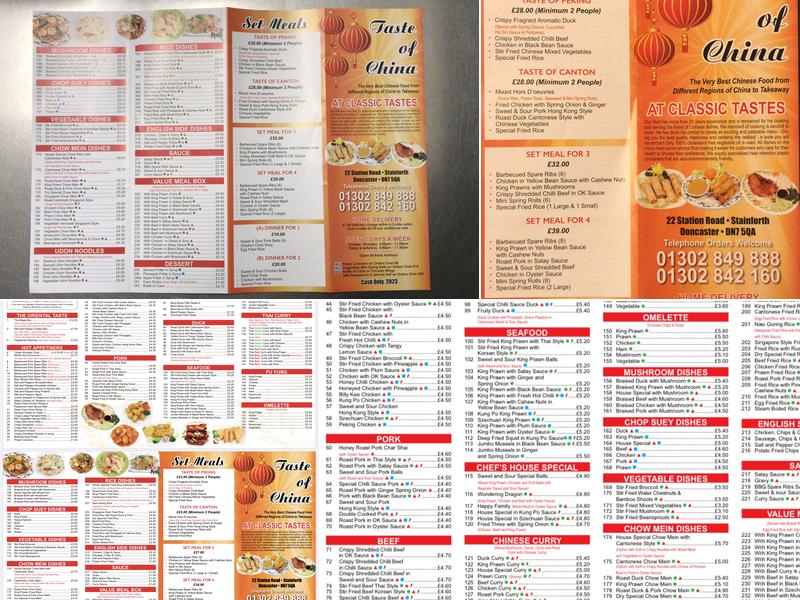 Taste of China Ltd Menu