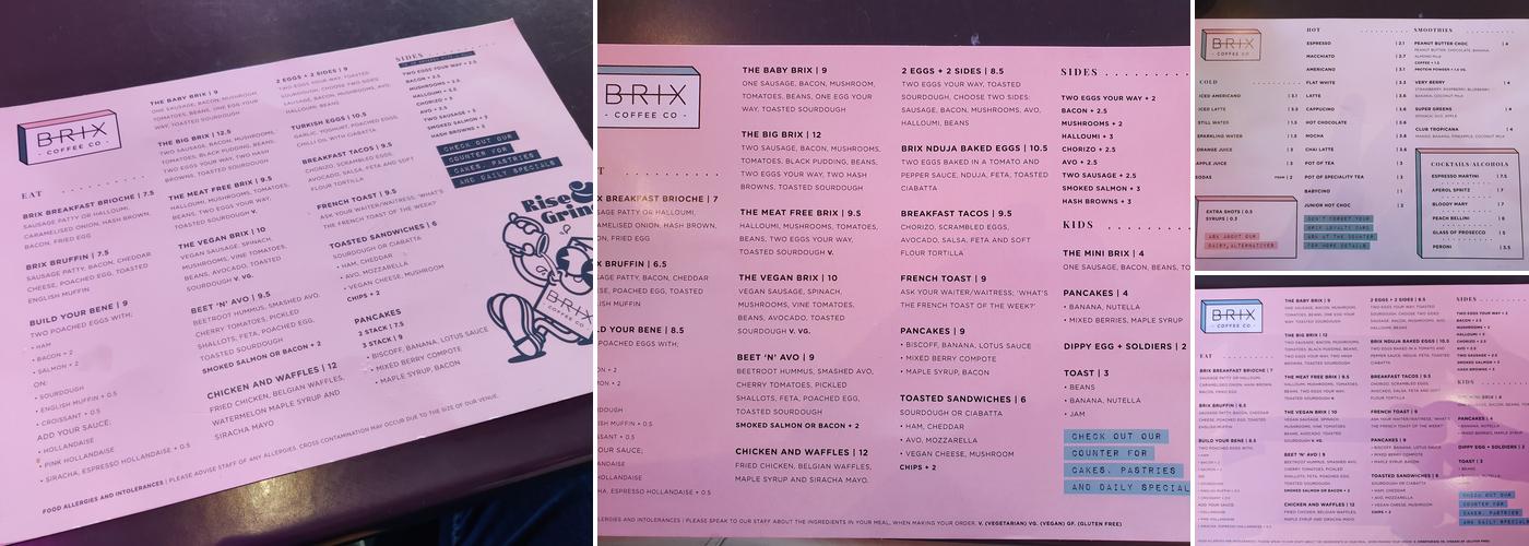 BRIX Coffee Co Menu