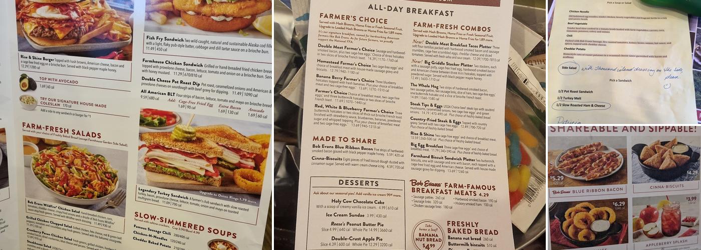 Bob Evans Menu