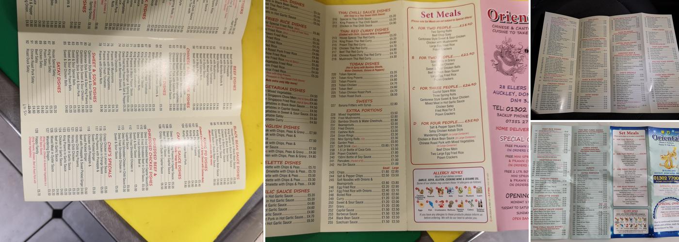 Oriental Chinese Menu