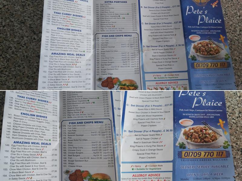 Petes Plaice Menu