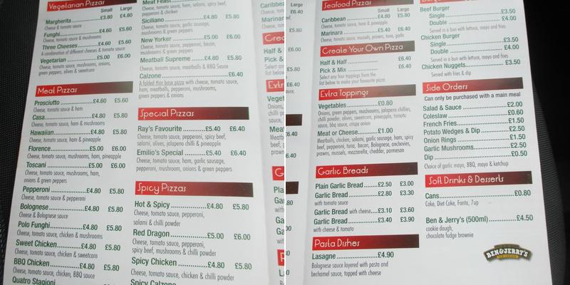 Emilios Pizzeria Menu