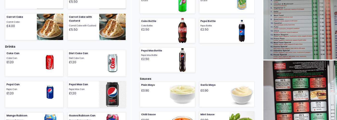 Valentinos Pizzeria Menu