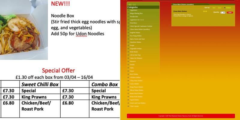 Red Diamond Chinese Takeaway Menu