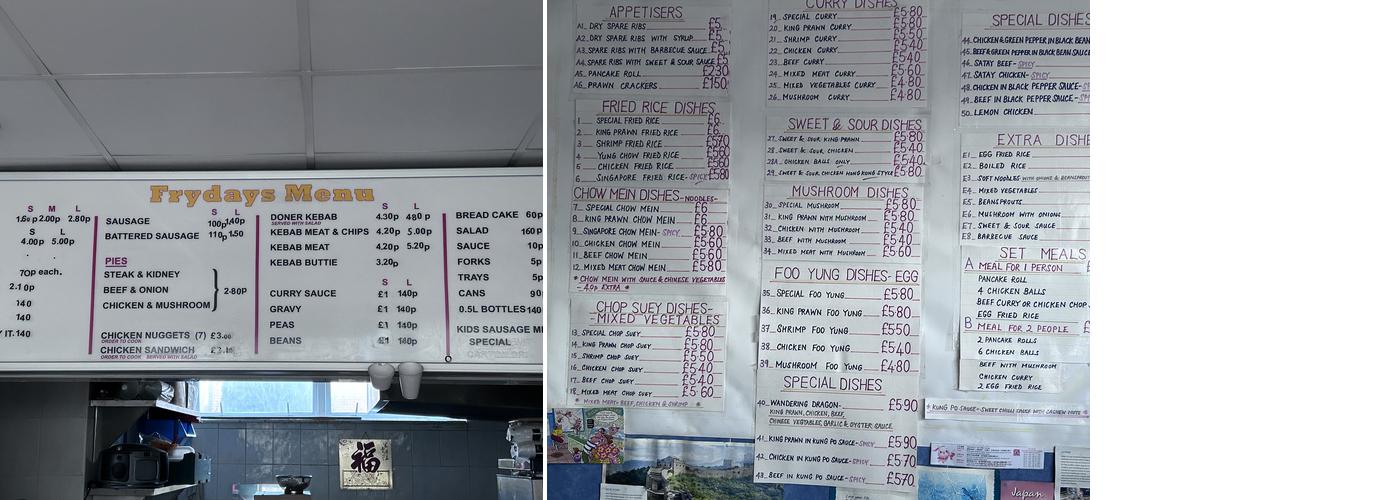 Fryday's Fish & Chips Menu