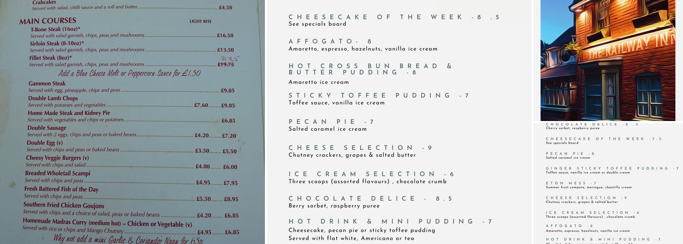 The Railway Inn Menu