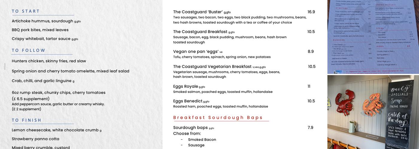 The Coastguard Pub Menu