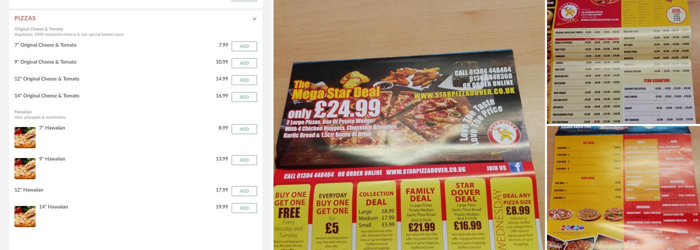 Star Pizza Takeaway Dover Menu