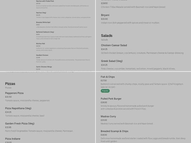 Waterfront Bar & Lounge Menu