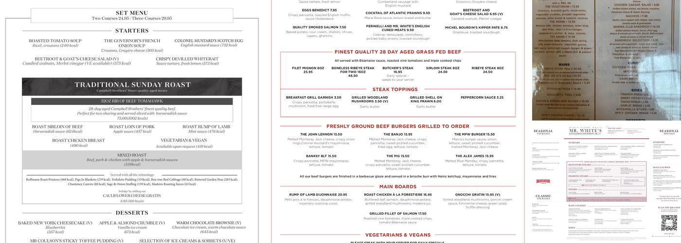 MPW Restaurants Menu