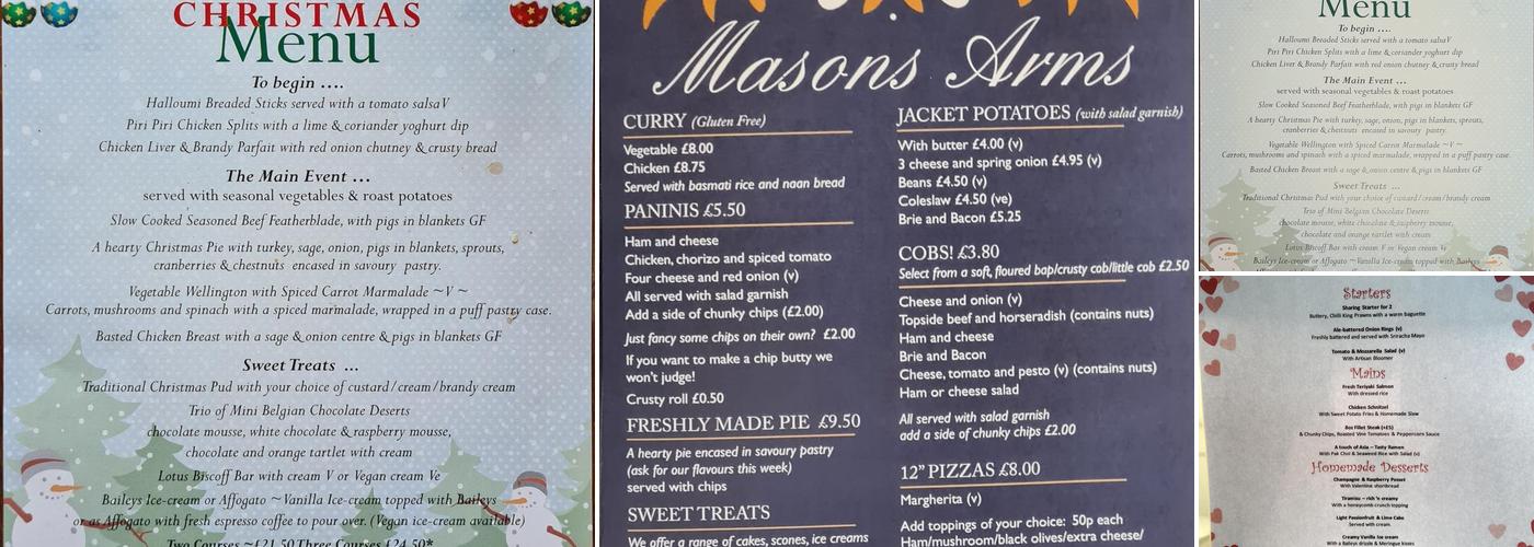 The Masons Arms Menu