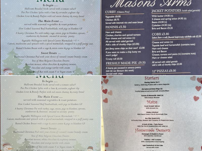 The Masons Arms Menu