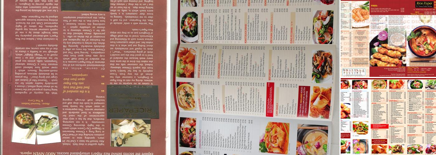 Rice Paper Thai & Chinese Takeaway Menu