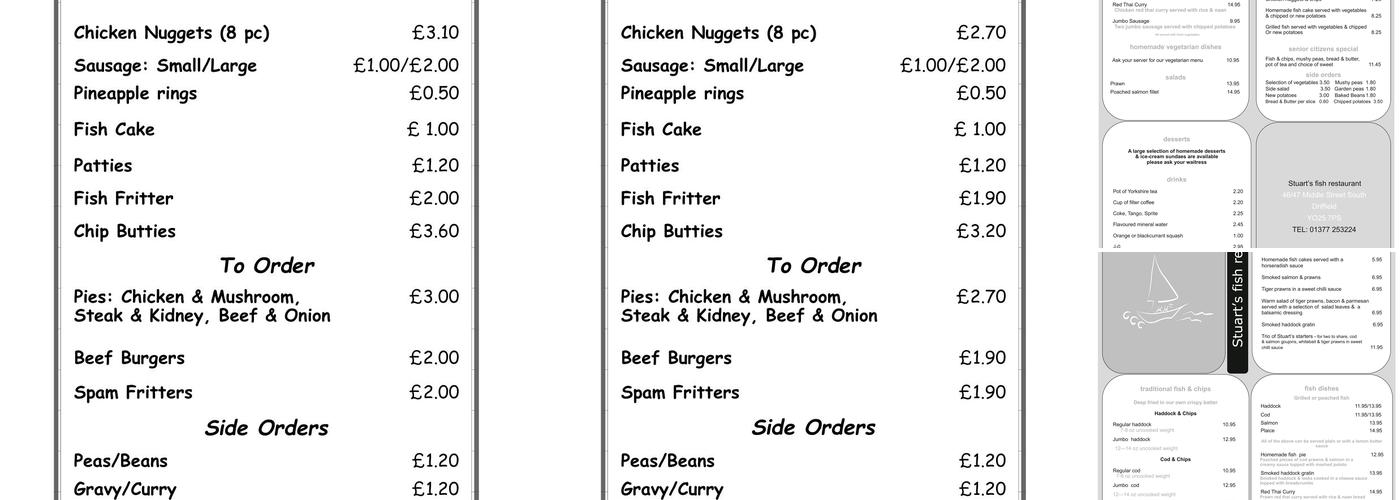 Driffield Fish & Chips Shop Menu