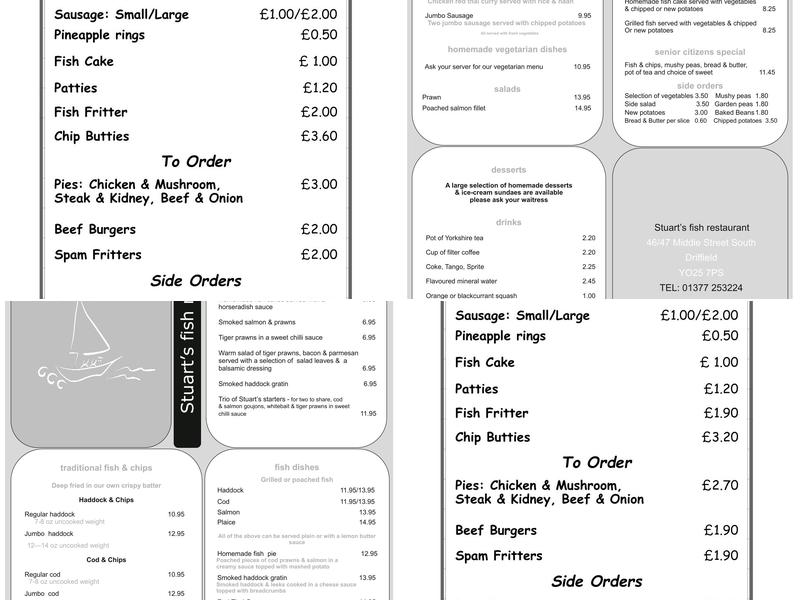 Driffield Fish & Chips Shop Menu