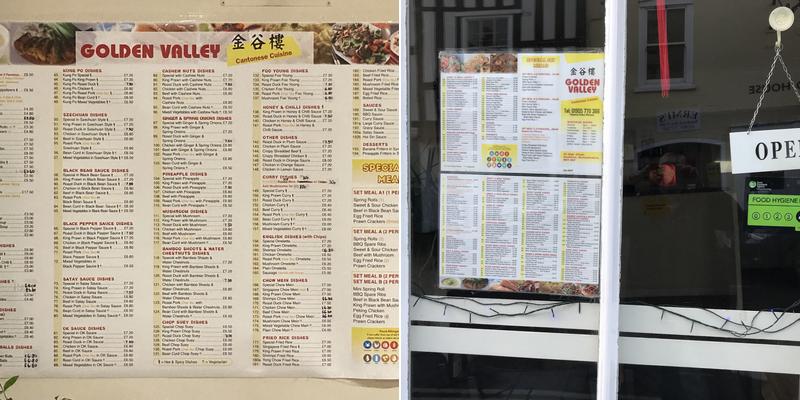 Golden Valley Chinese Take-Away Menu