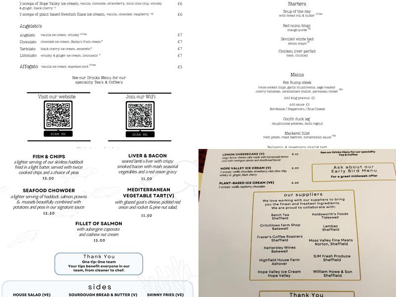 The Angel at Holmesfield Menu