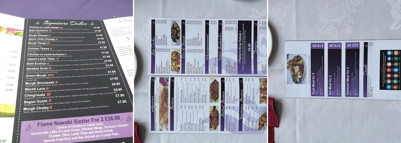 Purple Flame Droylsden Menu