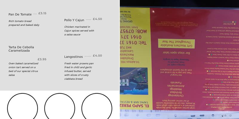 El Sapo Perezoso Menu