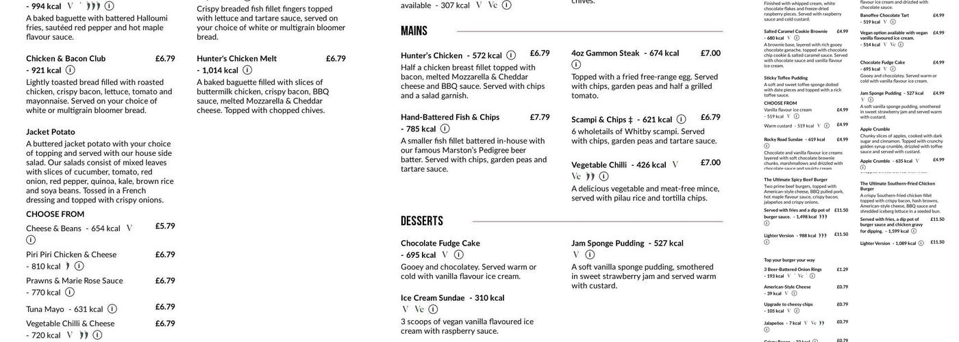 Cobham Arms Menu
