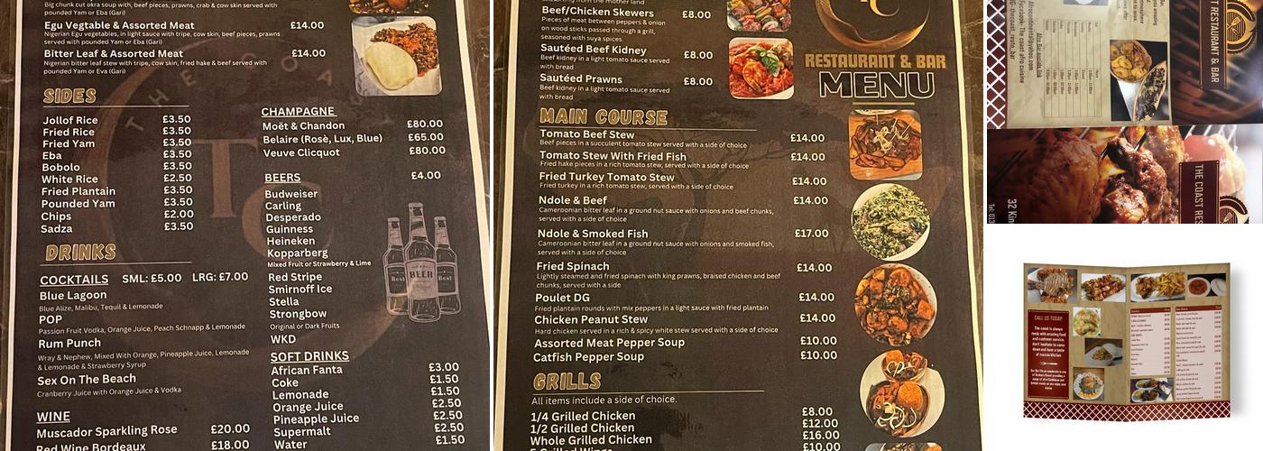 The Coast Restaurant Bar Menu