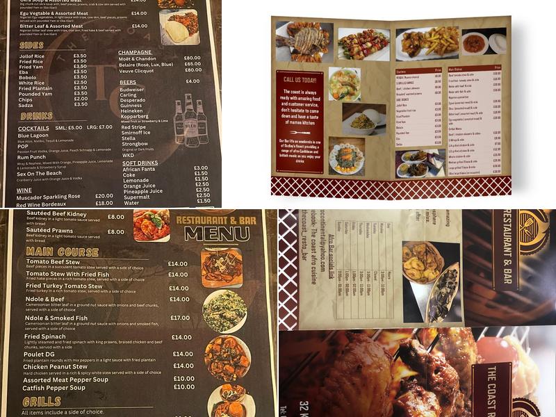 The Coast Restaurant Bar Menu