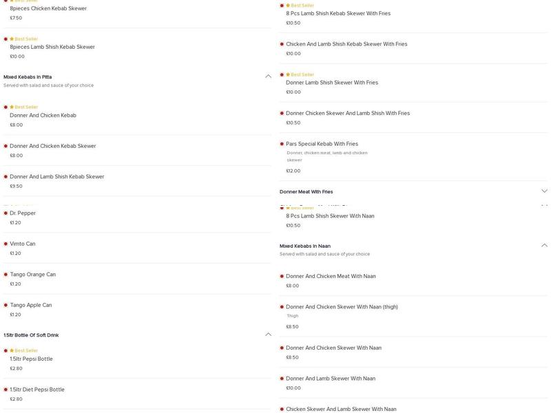 Par’s Pizza And Kebabs Dudley Menu