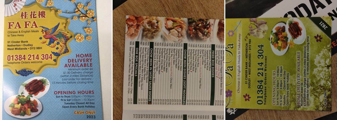 Fa Fa Chinese Takeaway Menu