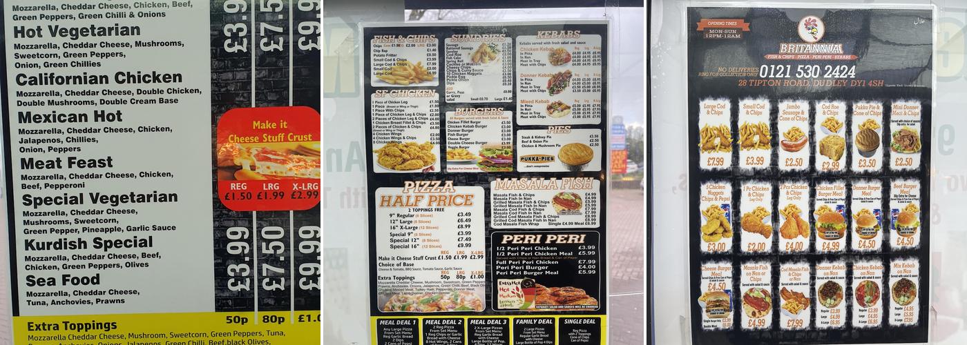 Britannia Pizza Menu