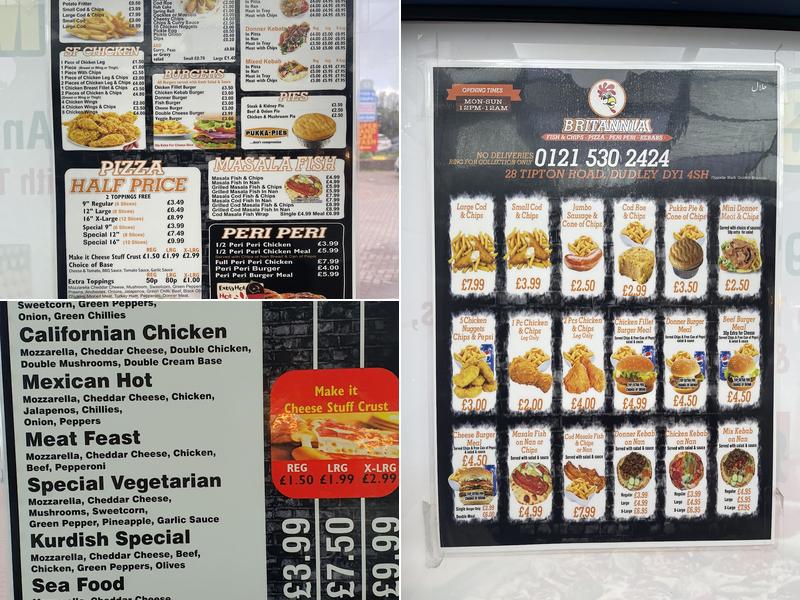 Britannia Pizza Menu