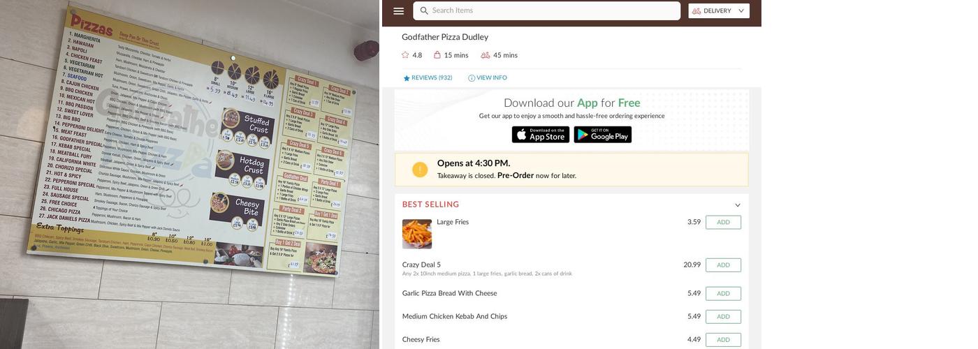 Godfather Pizza Dudley Menu