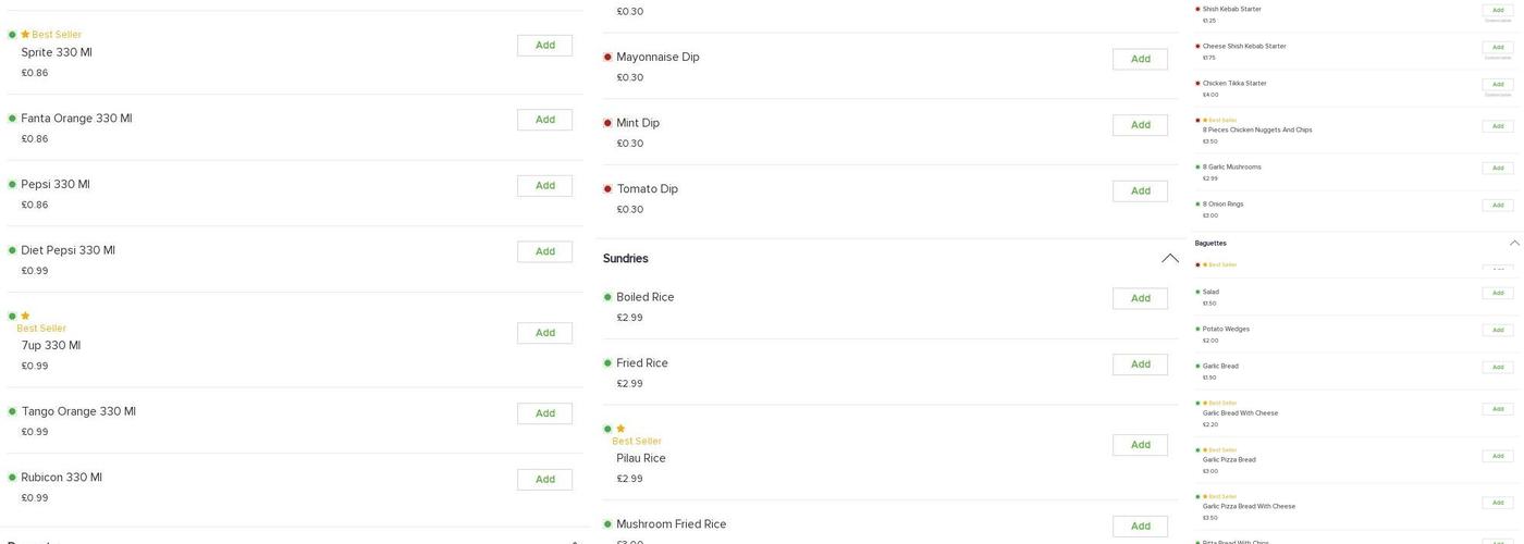 Princes Fast Food Menu