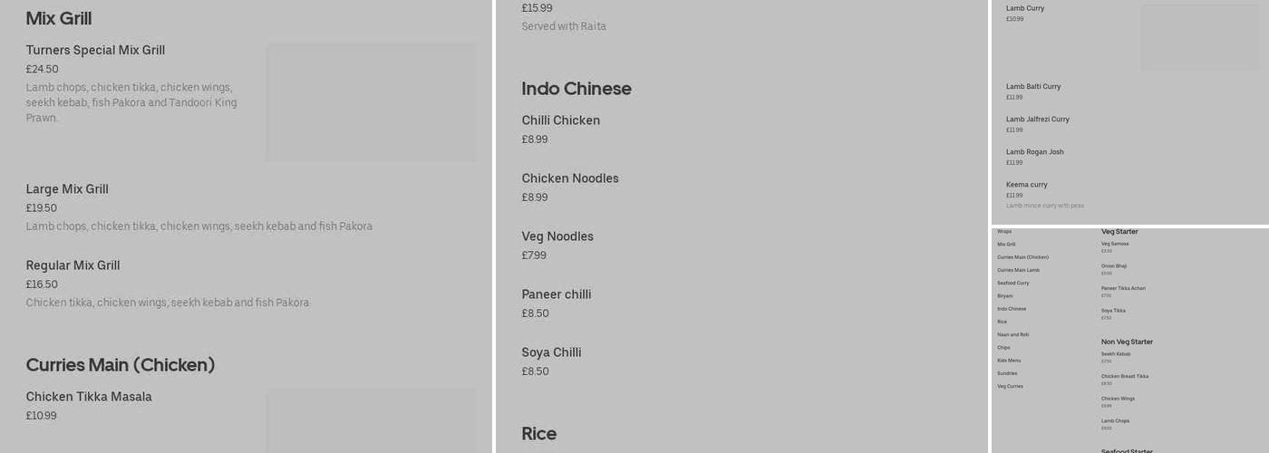 Turners bar&grill (white Swan) Menu