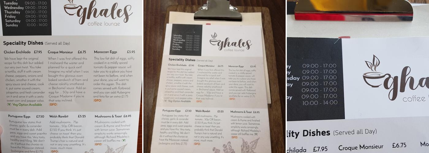 Ghale’s Coffee Lounge Menu