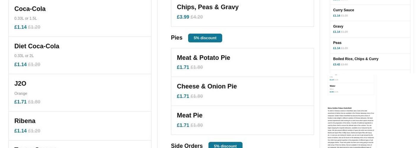 Golden Palace Dukinfield Menu