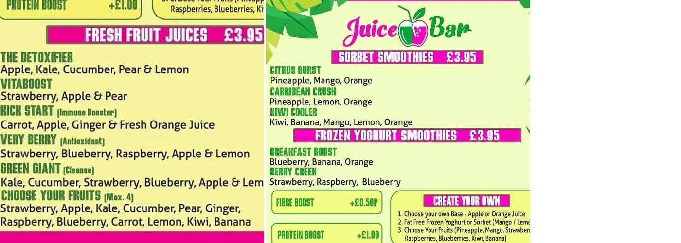 Juice Bar Menu