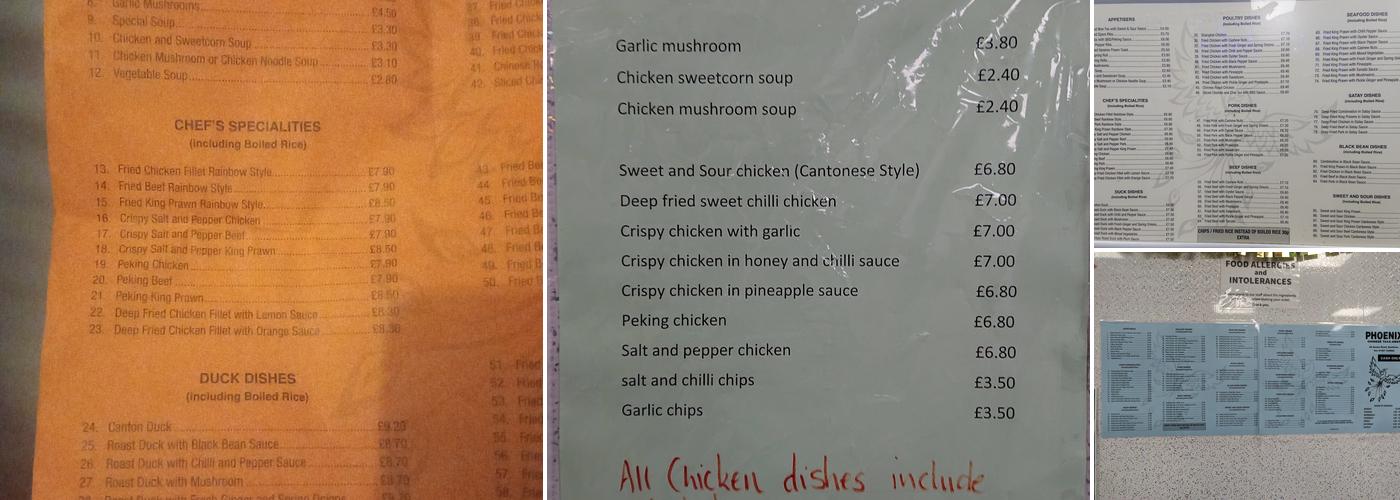 Phoenix Chinese Takeaway Menu