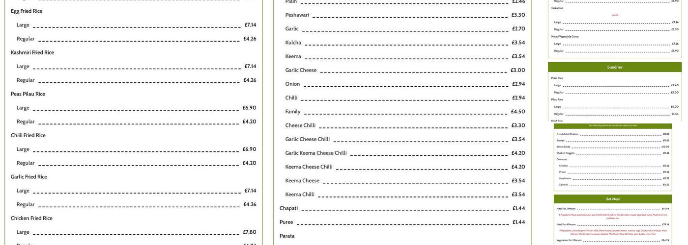 Cinnamon Lounge - Dunchurch, Rugby Menu