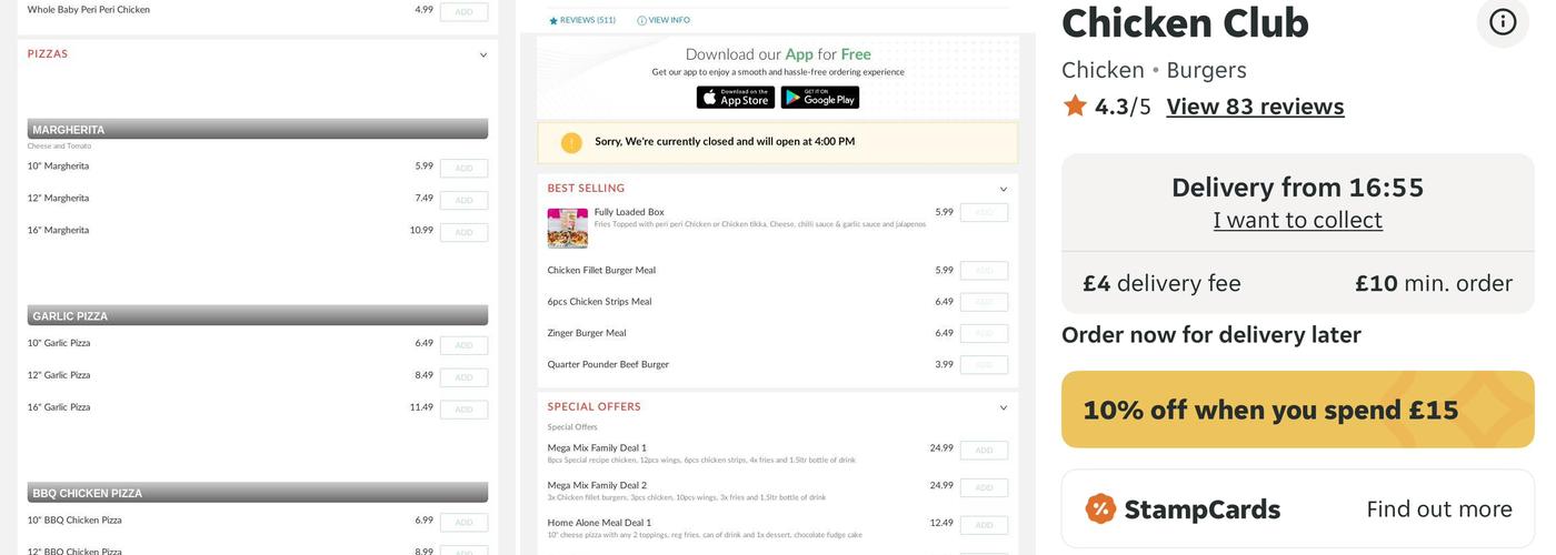 Chicken Club Dundee Menu