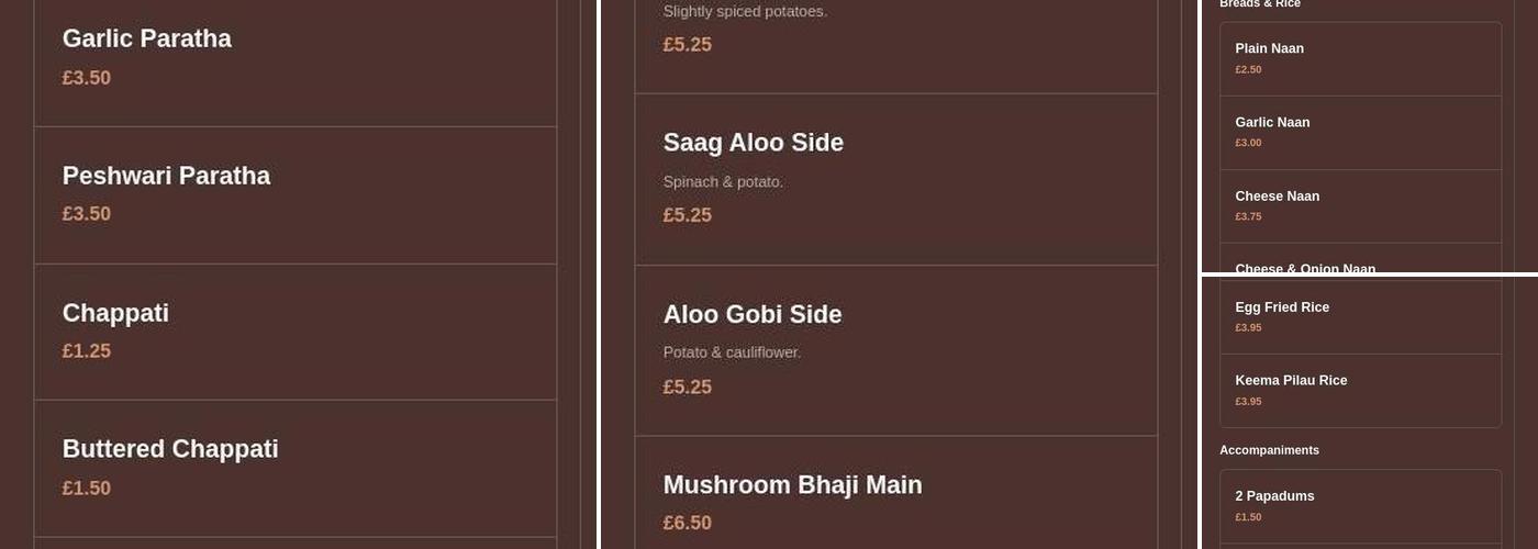 Kohenoor Dundee Menu