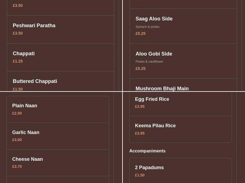 Kohenoor Dundee Menu