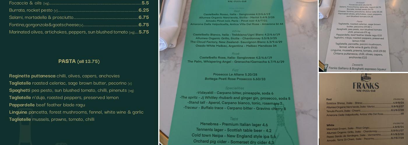 Franks - Wine and Pasta Bar Menu