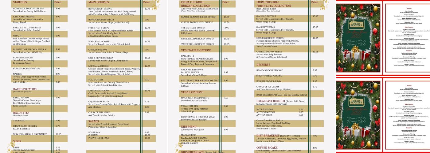 Bertie Mooney's Menu