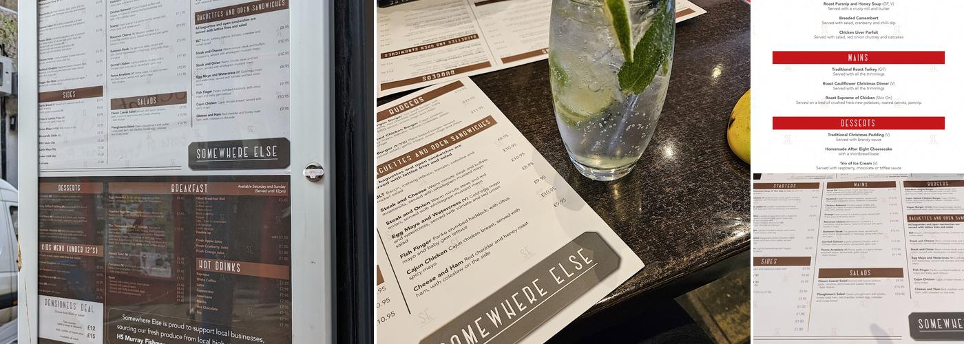 Somewhere Else Bar Menu