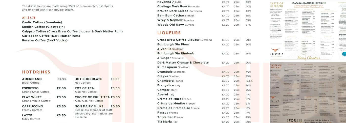 Christies Scottish Tapas Menu