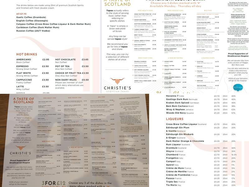 Christies Scottish Tapas Menu
