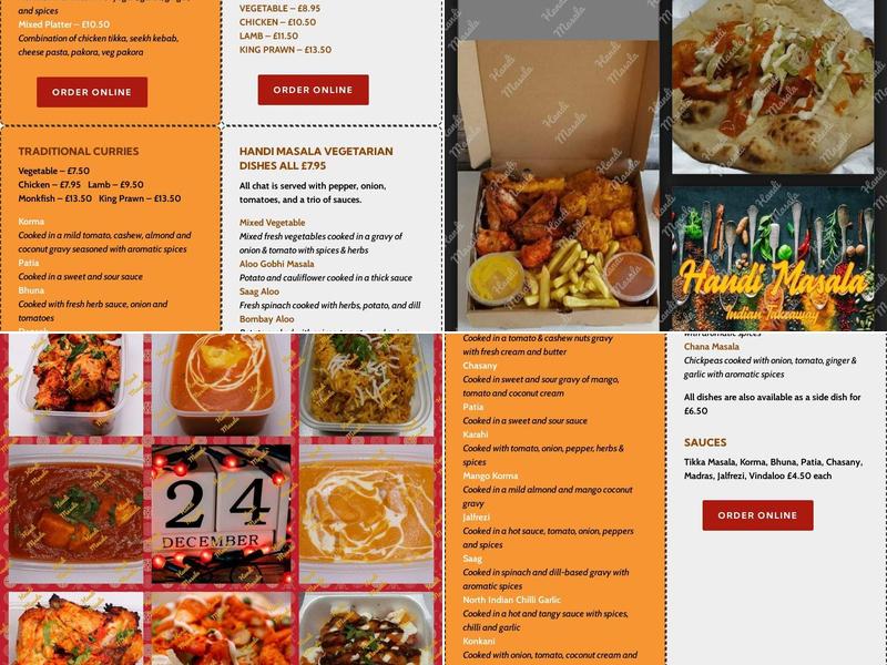 Handi Masala Indian Takeaway Menu