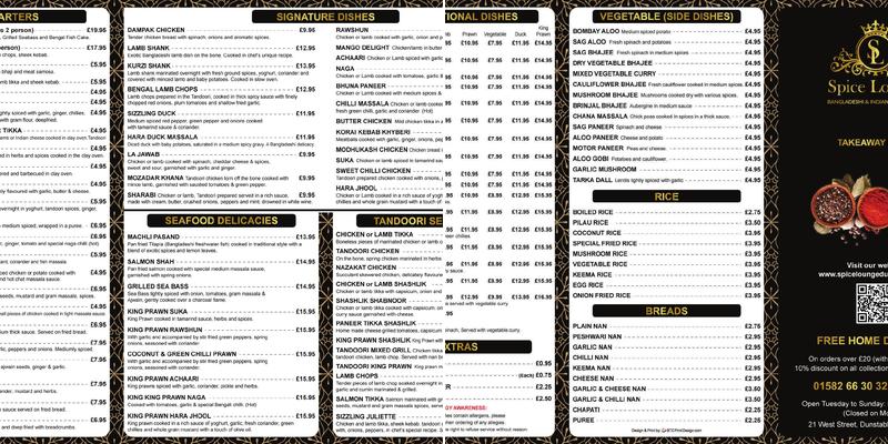 Spice Lounge Menu