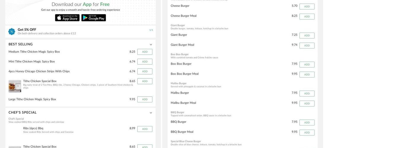 Tithe Chicken & Chips Menu