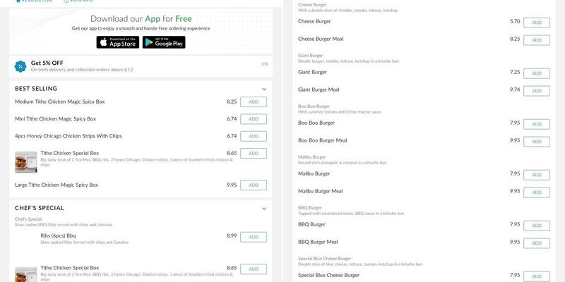Tithe Chicken & Chips Menu